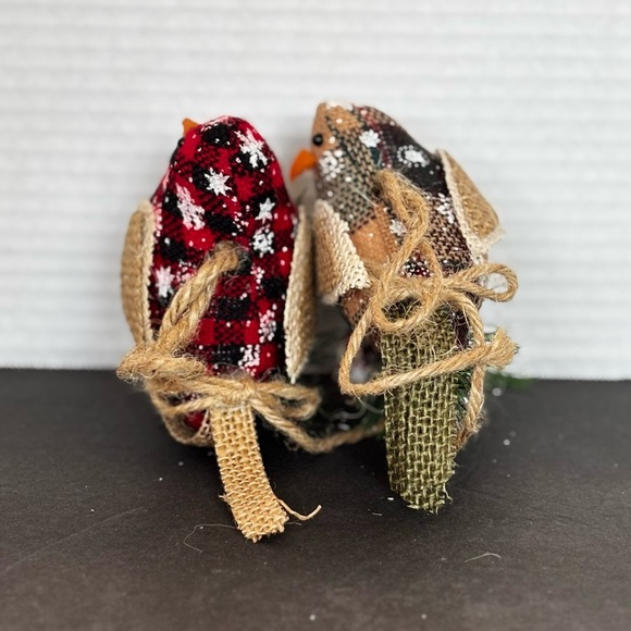 Set Of 2 Bird Christmas Ornaments Vintage Flocked  Branch Berries Pine Cone - Picture 3 of 8